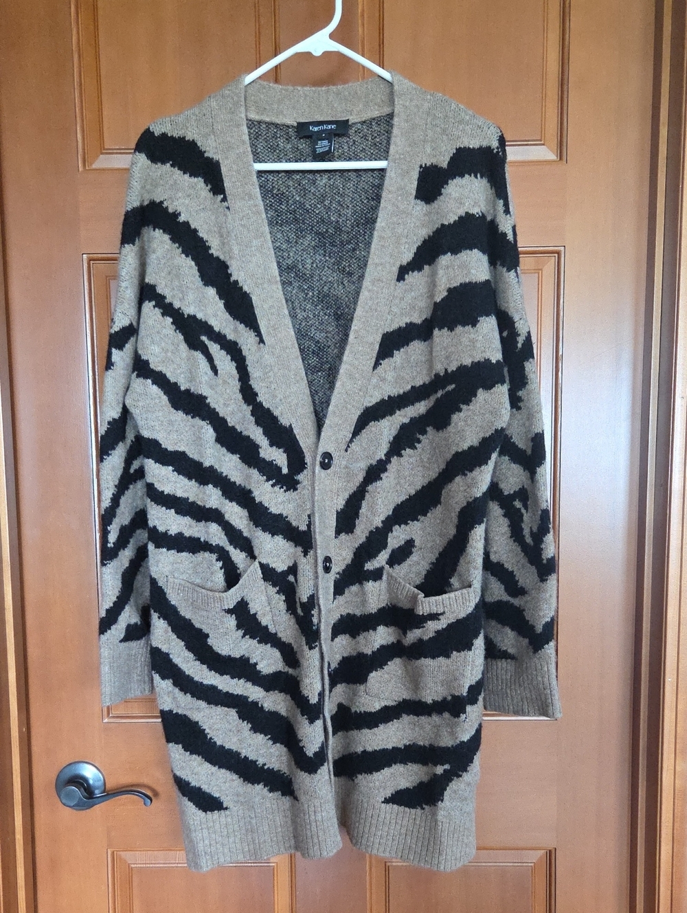 Karen Kane Taupe & Black Zebra-Striped Long Cardigan Sweater PP23 L34